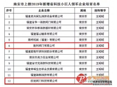 2019年省科技小巨人領(lǐng)軍企業(yè)新增培育名單